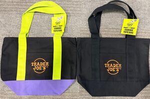 Trader Joe’s Halloween Mini Canvas Tote Bags Set of 2 Black Black Lime  NWT 2026